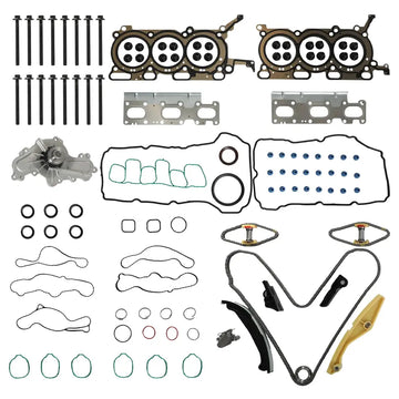 Complete Engine Overhaul Kit with Timing Chain, Water Pump, Cylinder Head Gaskets & Head Bolts for Ford 3.5L V6 Duratec