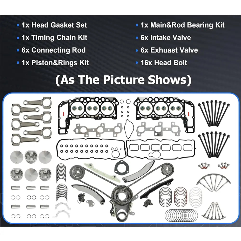Complete Full Engine Overhaul Rebuild Kit With Connecting Rod Piston Gasket Timing Chain Valve For Dodge Jeep 3.7L V6
