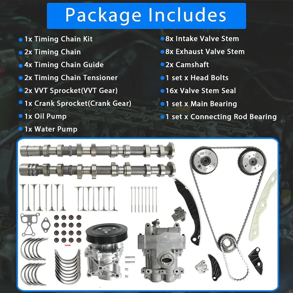 Complete 2.4L Engine Overhaul Kit Camshaft Timing Chain Valves Oil Pump Water Pump