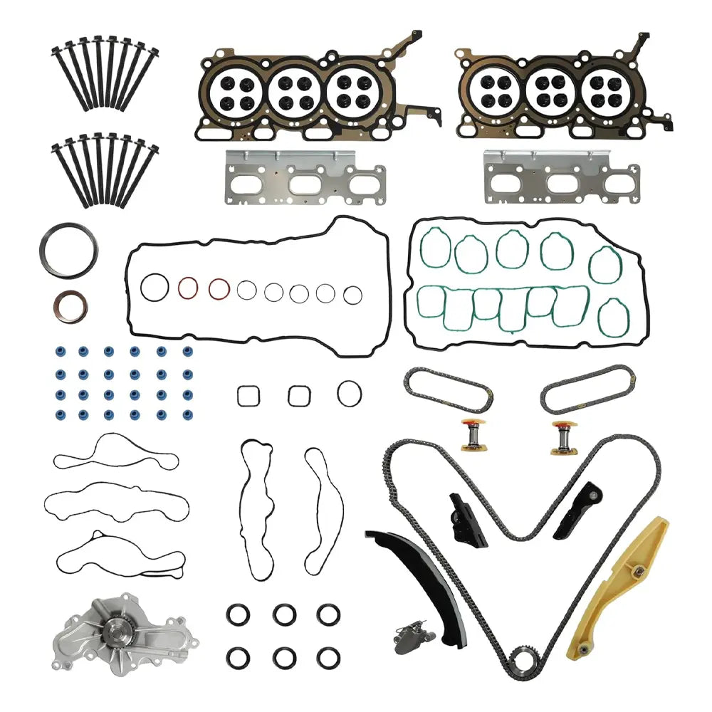 Full Engine Rebuild Gasket Set with Timing Chain System, Water Pump & Head Bolts Fits Ford Edge Explorer Taurus 3.5L