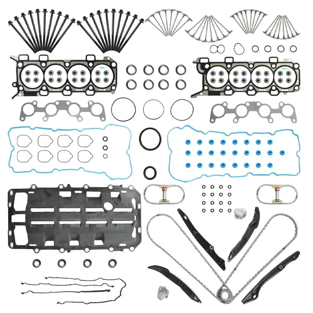 Complete Engine Overhaul Kit for 2011-2014 Ford 5.0L 4951CC 302CID V8 DOHC 32V, Includes Timing Chain Kit, Cylinder Head Gaskets, Valves, Head Bolts & Full Gasket Set, Fits F-150 & Mustang