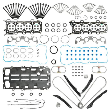 Complete Engine Overhaul Kit for 2011-2014 Ford 5.0L 4951CC 302CID V8 DOHC 32V, Includes Timing Chain Kit, Cylinder Head Gaskets, Valves, Head Bolts & Full Gasket Set, Fits F-150 & Mustang
