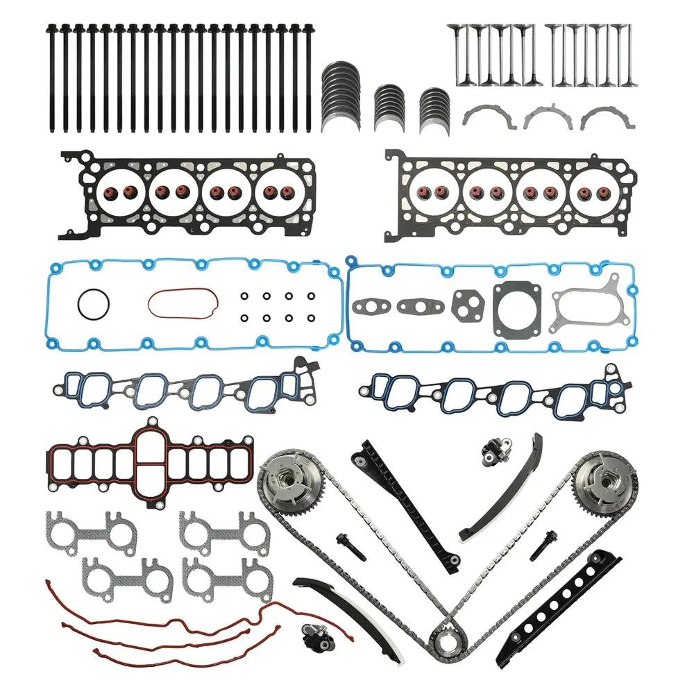 Complete Engine Overhaul Kit for Ford 5.4L 330CID V8 SOHC, Includes Timing Chain Kit, Cylinder Head Gaskets, Valves, Bearings, Head Bolts & Full Gasket Set, Fits 2000-2004 F-150/F-250/F-350/Expedition