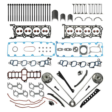 Complete Engine Overhaul Kit for Ford 5.4L 330CID V8 SOHC, Includes Timing Chain Kit, Cylinder Head Gaskets, Valves, Bearings, Head Bolts & Full Gasket Set, Fits 2000-2004 F-150/F-250/F-350/Expedition