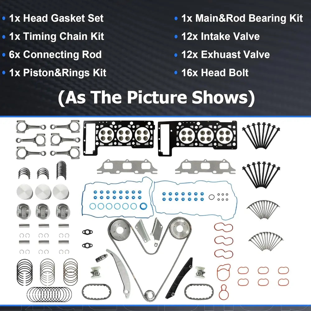 Full Engine Rebuild Kit Parts List Connecting Rod Piston Gasket Valve Timing Chain Head Bolt For Chrysler Dodge 2.7L V6