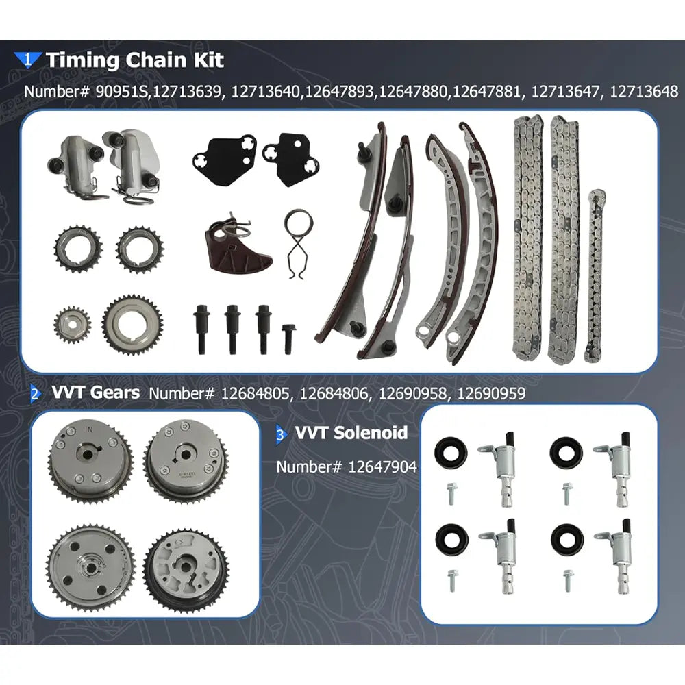 Complete Timing Chain Kit With VVT Gears & VVT Solenoid For GM 3.6L V6 Engine OEM Part Numbers