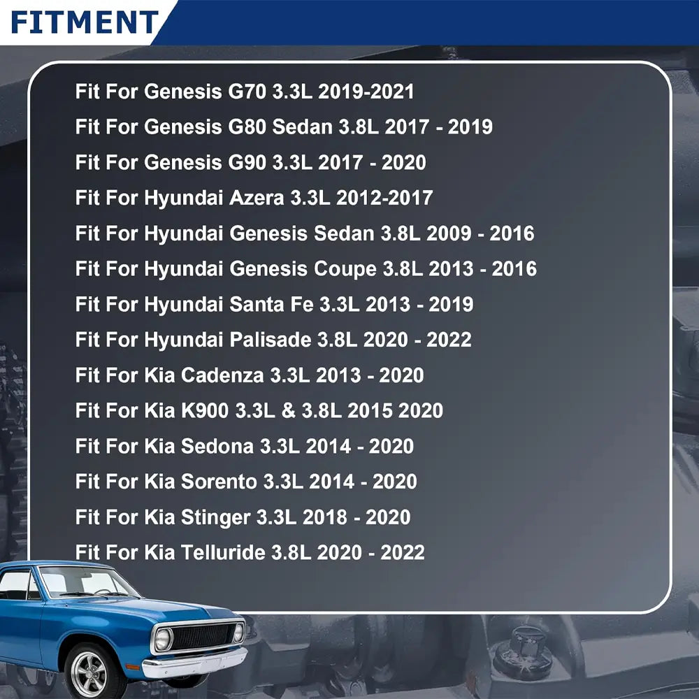 Complete Timing Chain Kit Application List for Hyundai, Kia & Genesis 3.3L/3.8L V6 Vehicles, Fits Multiple Models 2009-2022