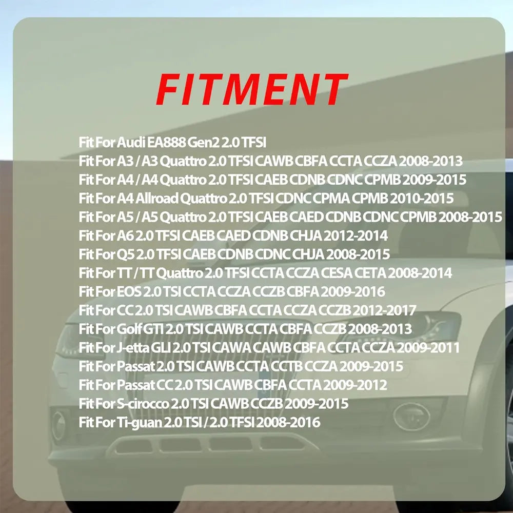 Vehicle fitment list for EA888 Gen2 2.0T TSI TFSI engine rebuild kit Audi Volkswagen 2008-2016