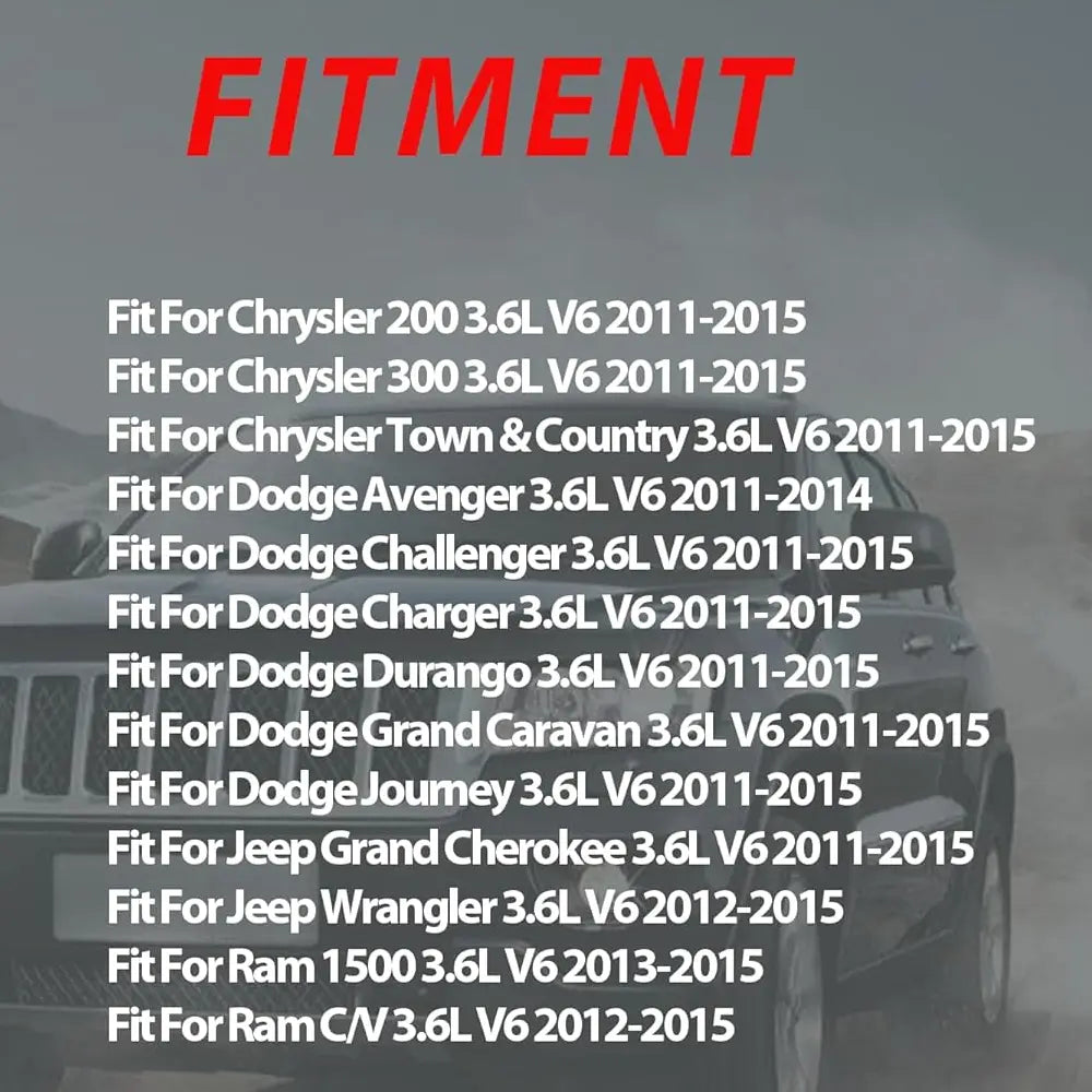 Fitment guide for 3.6L V6 engine kit, compatible with Chrysler, Dodge, Jeep & Ram models 2011-2015