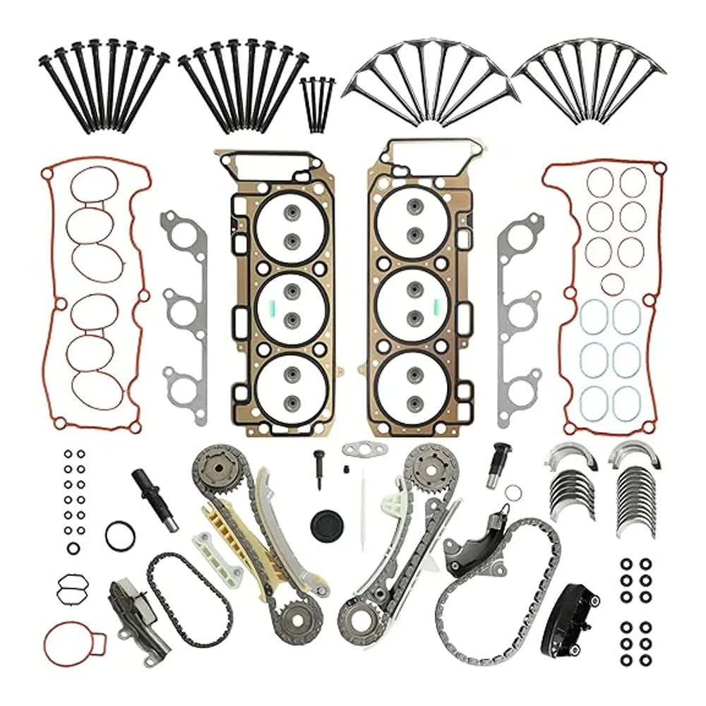 Complete Engine Overhaul Kit with Timing Chain, Head Gaskets, Bolts, Valves, Bearings, Seals and Gaskets for Ford 4.0L V6 SOHC Engine