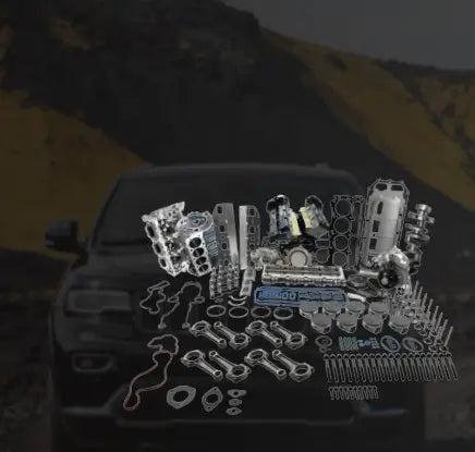 GPQ Full Engine Overhaul Rebuild Kit featuring pistons, gaskets, timing components, and cylinder head parts for professional automotive repair.