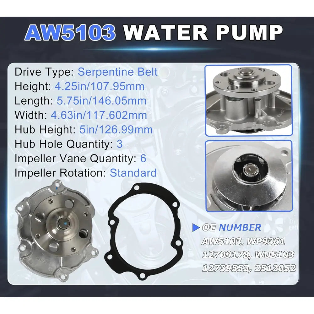 AW5103 Water Pump with Gasket, OE# AW5103 WP9361 for 3.6L 3.0L 3.2L Engines
